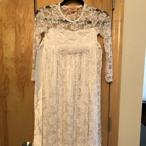 Flower Girl Dress-White Lace Long Sleeve